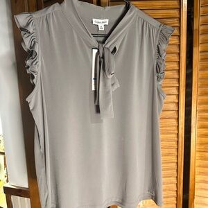 Xl Calvin Klein Women's gray Ruffle Sleeve Blouse NWT
